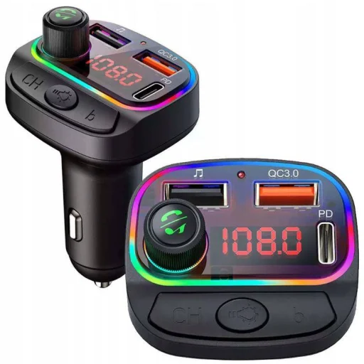 Bluetooth 5.0 FM transmitter 2x USB + 1xPD USB-C fekete - 3