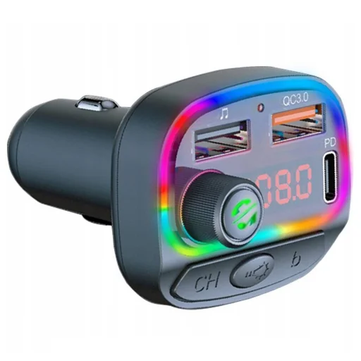Bluetooth 5.0 FM transmitter 2x USB + 1xPD USB-C fekete - 4