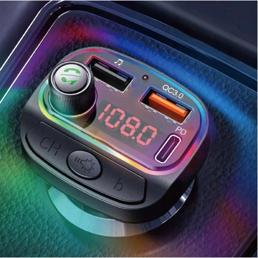 Bluetooth 5.0 FM transmitter 2x USB + 1xPD USB-C fekete - 5