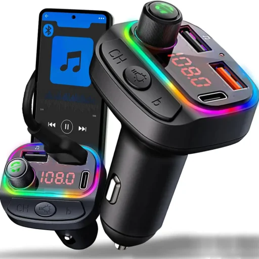 Bluetooth 5.0 FM transmitter 2x USB + 1xPD USB-C fekete - 1
