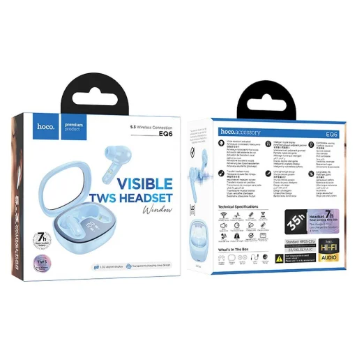 HOCO vezeték nélküli bluetooth fülhallgató TWS EQ6 kék - 3