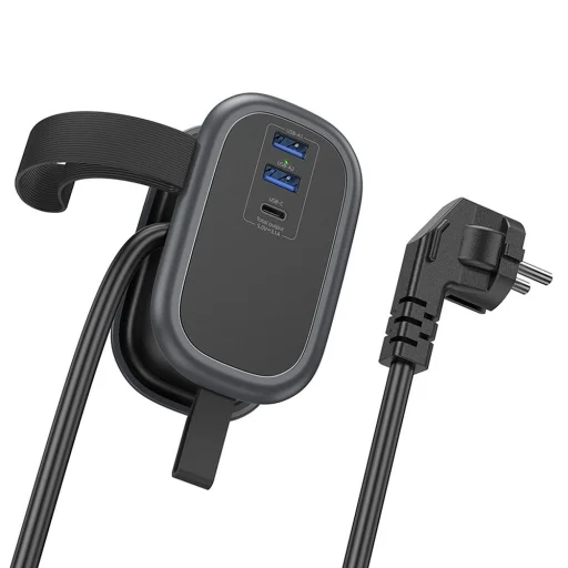 HOCO multifunkcionális elosztó 1 aljzat + 2 x USB A + Type C EU szabványok 4000W 3,1A NS6 1,1 m fekete - 2