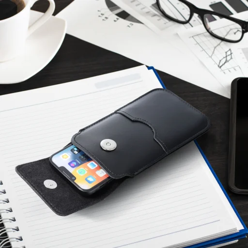 ROYAL - Bőr univerzális fliptok / fekete - Méret 2XL+széles - SAMSUNG A12 / NOTE 9 / XIAOMI REDMI NOTE 10 PRO - 5