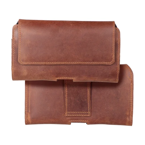 ROYAL Crazy Horse univerzális vízszintes bőr övtok méret 3XL Umidigi Bison 2 Pro / GT2 Pro 5G / X10 Pro / 202 DOOGEE S98 / S96 Pro / S88 Pro / S58 Pro 6 / S40 Pro HAMMER Blade 5G / Iron 3 / Blade 3 CAT S53 barna tok - 1