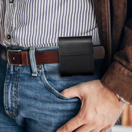 ROYAL univerzális horizontális bőrtok övre méret V SAMSUNG FLIP 1 / 2 / 3 / 4 / HUAWEI P50 Pocket / MOTOROLA RAZR 5G fekete tok - 3