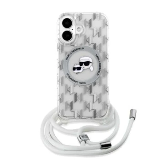  iPhone 16 Átlátszó Karl Lagerfeld IML Monogram Crossbody K&CH Heads MagSafe tok - 1