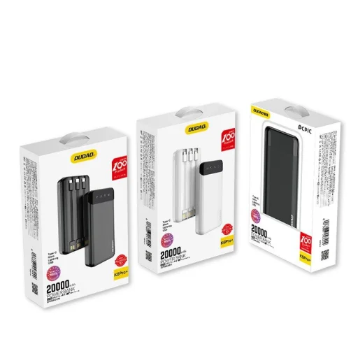 Dudao nagy kapacitású powerbank 3 beépített kábellel 20000mAh USB Type C + micro USB + Lightning fekete (Dudao K6Pro+) - 5