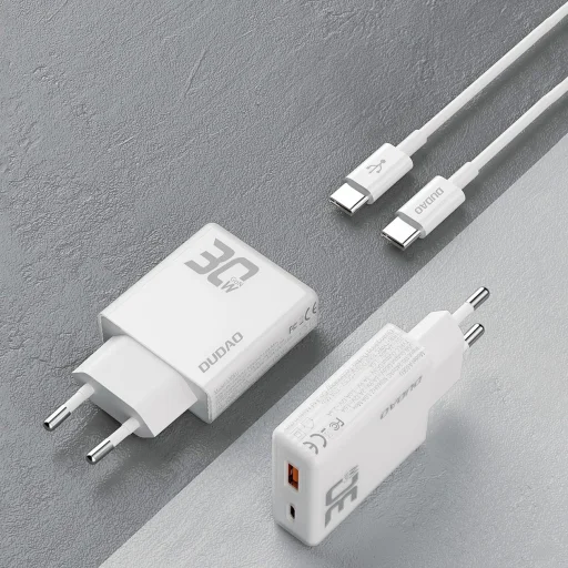 Dudao A30EUT 30W hálózati töltő USB-A / USB-C + USB-C - USB-C kábel - fehér - 3
