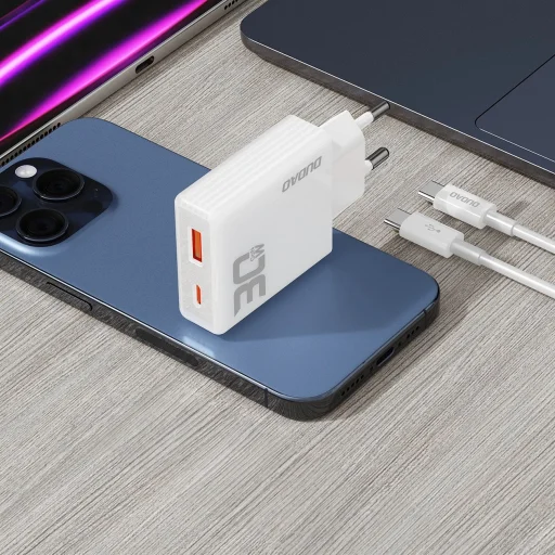 Dudao A30EUT 30W hálózati töltő USB-A / USB-C + USB-C - USB-C kábel - fehér - 8