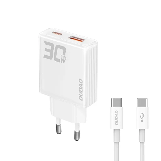 Dudao A30EUT 30W hálózati töltő USB-A / USB-C + USB-C - USB-C kábel - fehér - 1