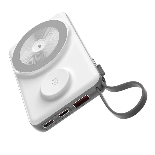CHOETECH 10000mAh LED kijelzős powerbank Type-C és Lightning kábel csatlakozóval és mágneses vezeték nélküli töltővel mobilhoz és órához - 3