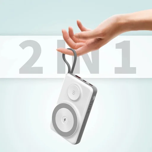 CHOETECH 10000mAh LED kijelzős powerbank Type-C és Lightning kábel csatlakozóval és mágneses vezeték nélküli töltővel mobilhoz és órához - 7