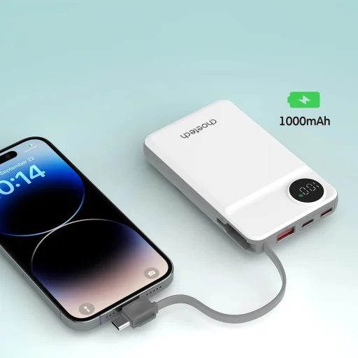 CHOETECH 10000mAh LED kijelzős powerbank Type-C és Lightning kábel csatlakozóval és mágneses vezeték nélküli töltővel mobilhoz és órához - 9