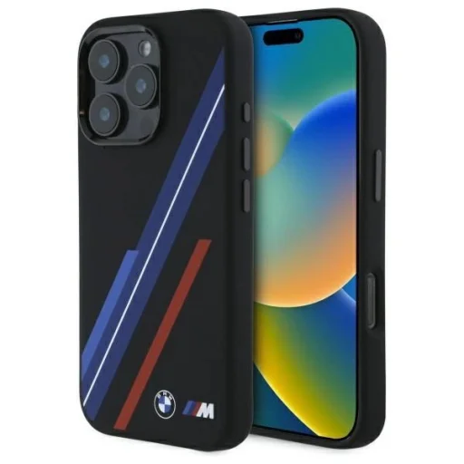  iPhone 16 Pro Fekete BMW Szilikon Véletlenszerű Vonalak MagSafe Tok - 1