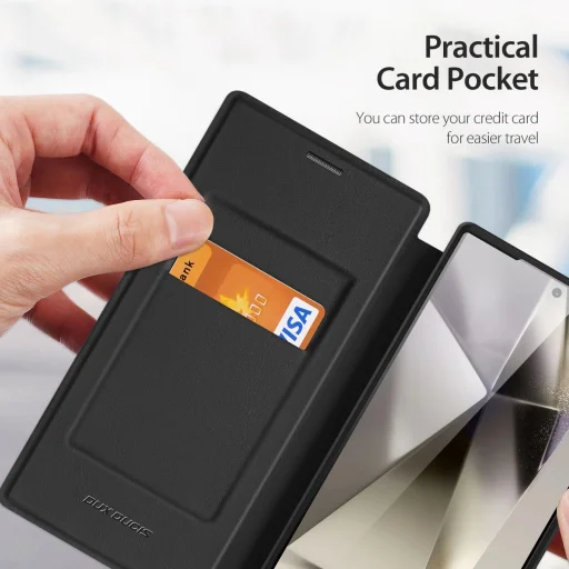 Dux Ducis Skin X Pro fliptok lehajtható fedéllel és mágneses gyűrűvel Samsung S24 Ultra-hoz - fekete tok - 12