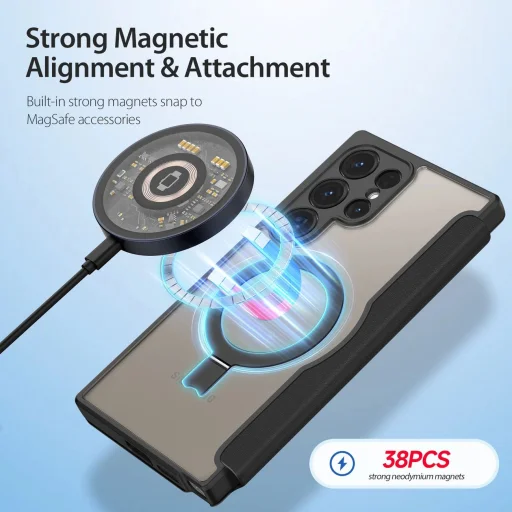 Dux Ducis Skin X Pro fliptok lehajtható fedéllel és mágneses gyűrűvel Samsung S24 Ultra-hoz - fekete tok - 7