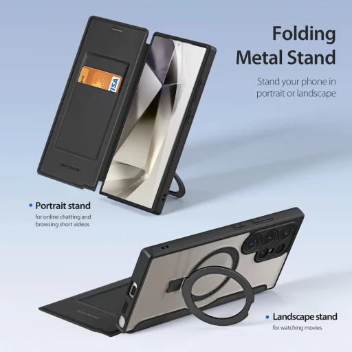 Dux Ducis Skin X Pro fliptok lehajtható fedéllel és mágneses gyűrűvel Samsung S24 Ultra-hoz - fekete tok - 9