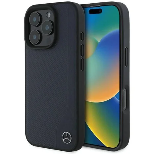 Mercedes MB Fa Imitáció Bőr MagSafe Tok iPhone 16 Pro Max - Tengerészkék - 1