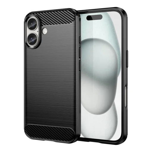 Carbon Case iPhone 16 Plus szilikon tok - Fekete tok - 1