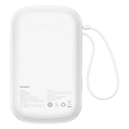 Baseus Qpow Pro+ 20000mAh 22.5W powerbank beépített USB-C kábellel és kijelzővel - fehér - 4
