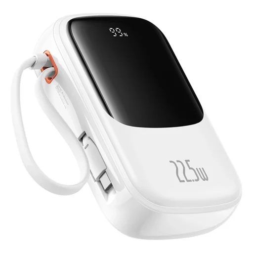 Baseus Qpow Pro+ 20000mAh 22.5W powerbank beépített USB-C kábellel és kijelzővel - fehér - 5