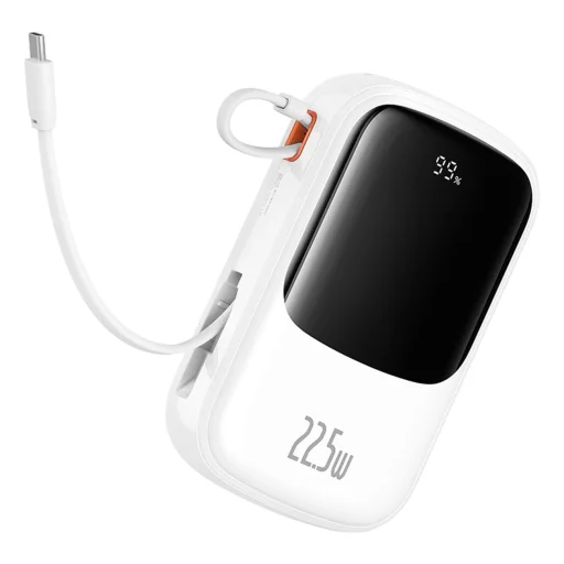 Baseus Qpow Pro+ 20000mAh 22.5W powerbank beépített USB-C kábellel és kijelzővel - fehér - 6