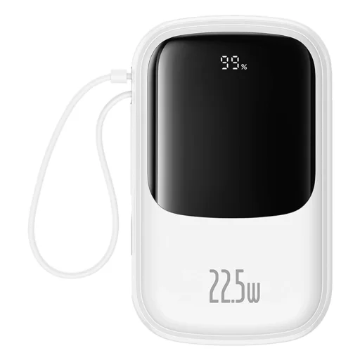 Baseus Qpow Pro+ 20000mAh 22.5W powerbank beépített USB-C kábellel és kijelzővel - fehér - 1