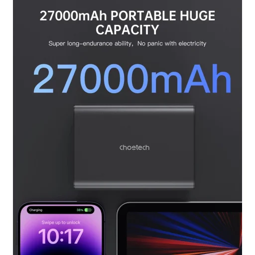 Choetech B635BK USB-A / USB-C Hordozható töltő 22.5W 27000mAh - fekete - 4