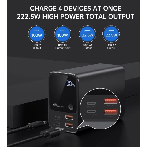 Choetech B635BK USB-A / USB-C Hordozható töltő 22.5W 27000mAh - fekete - 5