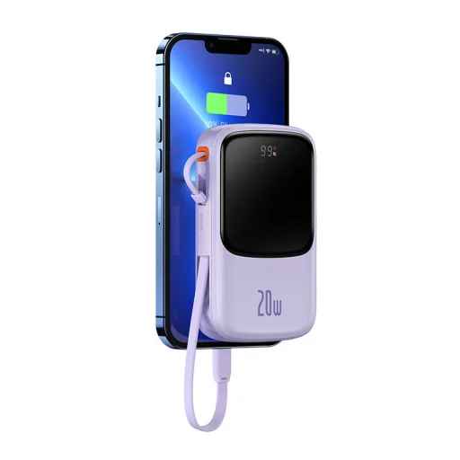 Powerbank Baseus Qpow Pro Lightning kábellel, USB-C, USB, 10000mAh, 20W (lila) - 4