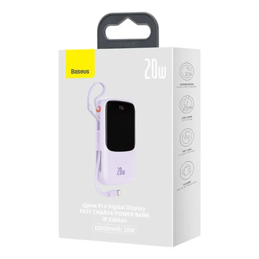 Powerbank Baseus Qpow Pro Lightning kábellel, USB-C, USB, 10000mAh, 20W (lila) - 7