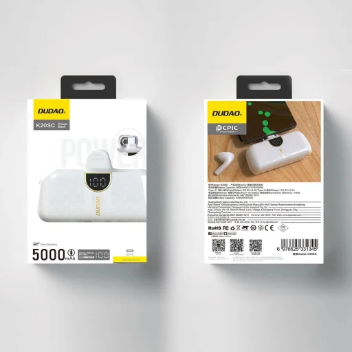 Dudao K20SC 5000mAh mini 2x USB-C powerbank - fehér - 5