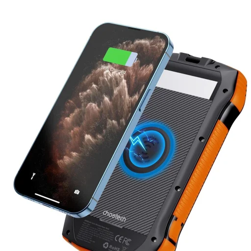 Choetech B657 szolár indukciós powerbank 20000mAh PD 20W / QC 18W / Qi 10W - narancs - 12