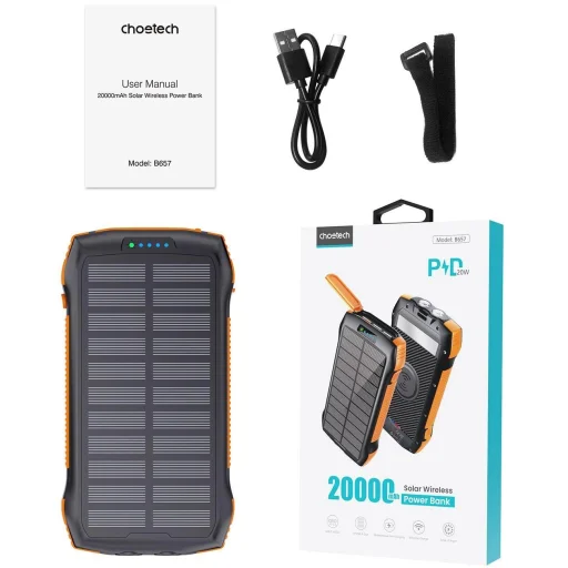 Choetech B657 szolár indukciós powerbank 20000mAh PD 20W / QC 18W / Qi 10W - narancs - 7