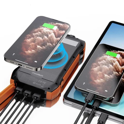 Choetech B657 szolár indukciós powerbank 20000mAh PD 20W / QC 18W / Qi 10W - narancs - 9