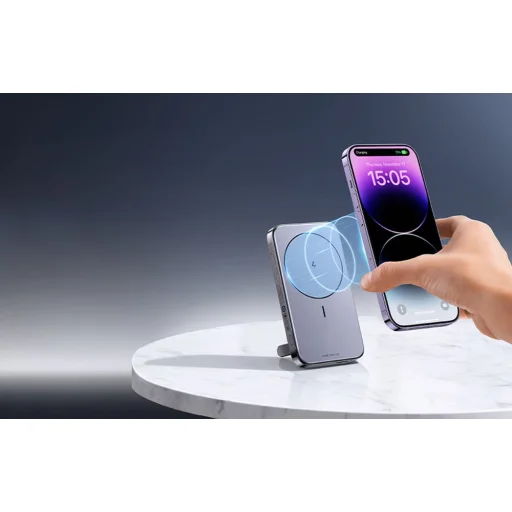 Mágneses powerbank 10000mAh Ugreen PB206, USB + USB-C, 20W állvány funkcióval (fekete) - 4