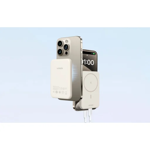 Mágneses powerbank 10000mAh Ugreen PB561, USB-C, 15W (bézs) - 5