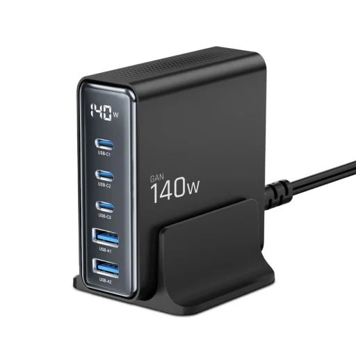 Tech-protect Dc140w-gan 5-port Asztali Töltő Pd140w/qc3.0 Fekete - 2