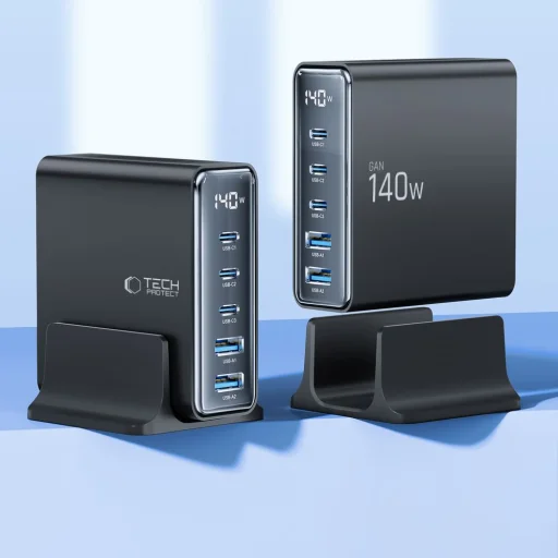 Tech-protect Dc140w-gan 5-port Asztali Töltő Pd140w/qc3.0 Fekete - 3