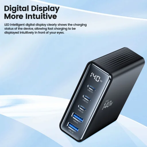 Tech-protect Dc140w-gan 5-port Asztali Töltő Pd140w/qc3.0 Fekete - 5