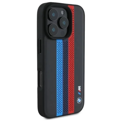  IPHONE 16 PRO BMW Hardcase M Lyuggatott Trikolor Nyomtatott Csíkok MagSafe (BMHMP16L23PUPTK) fekete eredeti tok - 4