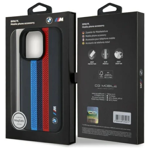  IPHONE 16 PRO BMW Hardcase M Lyuggatott Trikolor Nyomtatott Csíkok MagSafe (BMHMP16L23PUPTK) fekete eredeti tok - 8