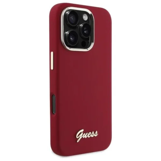  iPhone 16 Pro Piros Guess Hardcase Szilikon Script Fém Logó tok - 4