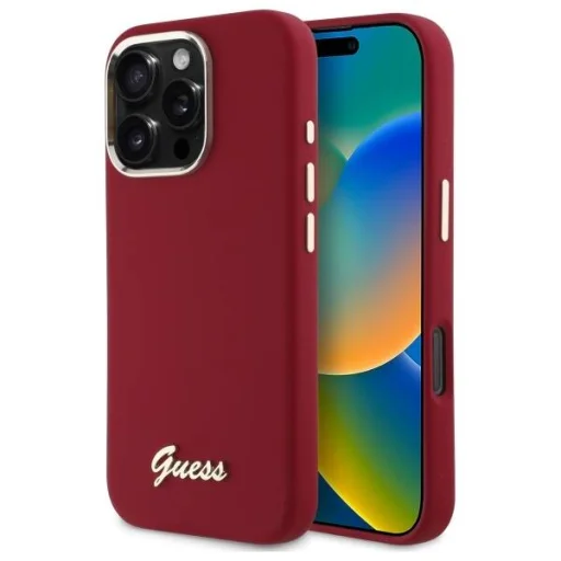  iPhone 16 Pro Piros Guess Hardcase Szilikon Script Fém Logó tok - 1