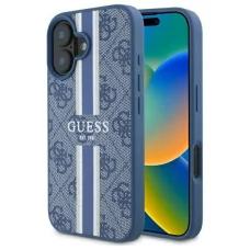  iPhone 16 Guess Eredeti Keménytok 4G Nyomtatott Csíkok MagSafe (GUHMP16SP4RPSB) kék tok