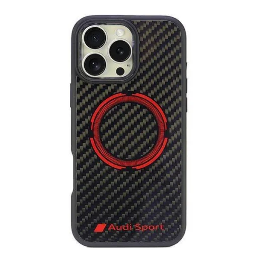  iPhone 16 Pro Max fekete Eredeti tok Audi Carbon Fiber Sport Piros Kör MagSafe (AUS-TPUPCMIP16PM-RSQ/D5-BK) - 1
