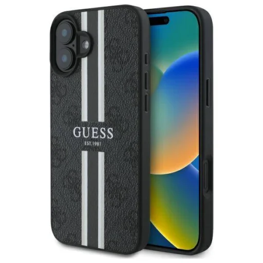  iPhone 16 Fekete Guess Hardcase 4G Printed Stripes MagSafe tok (GUHMP16SP4RPSK) - 1
