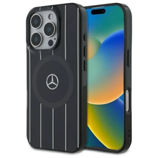 Eredeti iPhone 16 Pro Max Mercedes Tok, kemény tok MB dupla rétegű keresztvonalas MagSafe (MEHMP16X23HRSK) fekete tok - 1
