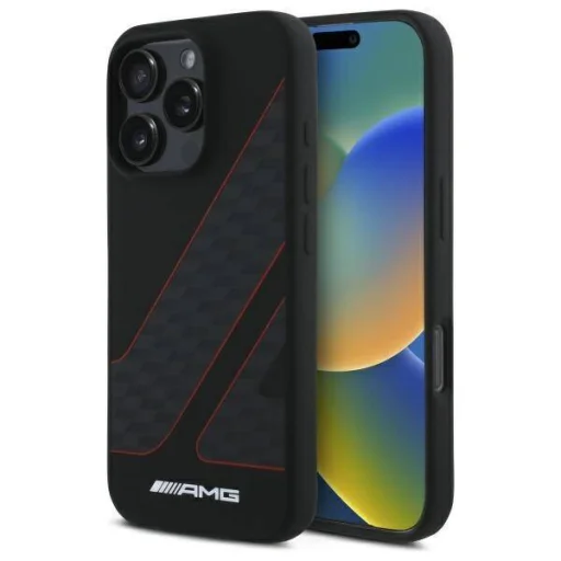 Eredeti tok IPHONE 16 PRO MAX AMG keménytok kockás zászló mintával MagSafe (AMHMP16X2SCFR) fekete tok - 1
