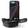  iPhone 16 Pro Max fekete BMW M Edition szilikon tok Carbon Tricolor vonalakkal és pánttal (BMHCP16X23PSVTK)